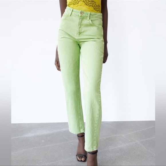 Zara jeans High Waist straight leg lime Green - Picture 2 of 10